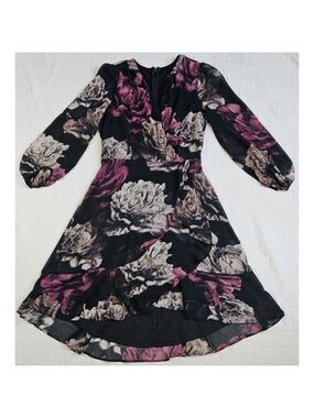 Le Chateau Floral Faus Wrap Sheer Dress